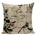 Axyaa Retro Bird Text Flower Cotton Linen Cushion Cover