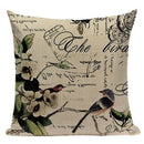 Axyaa Retro Bird Text Flower Cotton Linen Cushion Cover