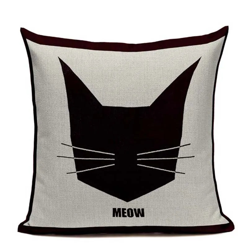 Axyaa Hand Painted Cat Eyes Linen Pillow Cover, Nordic Style, Black White Pattern