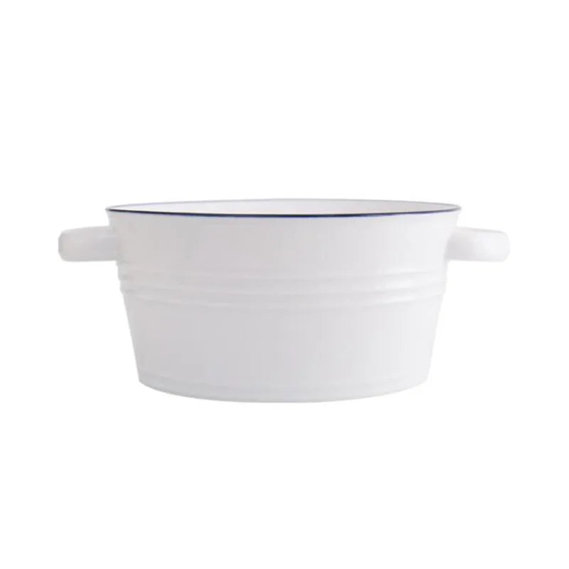 Axya White Ceramic Soup Bowl with Handle - Nordic Style Tableware