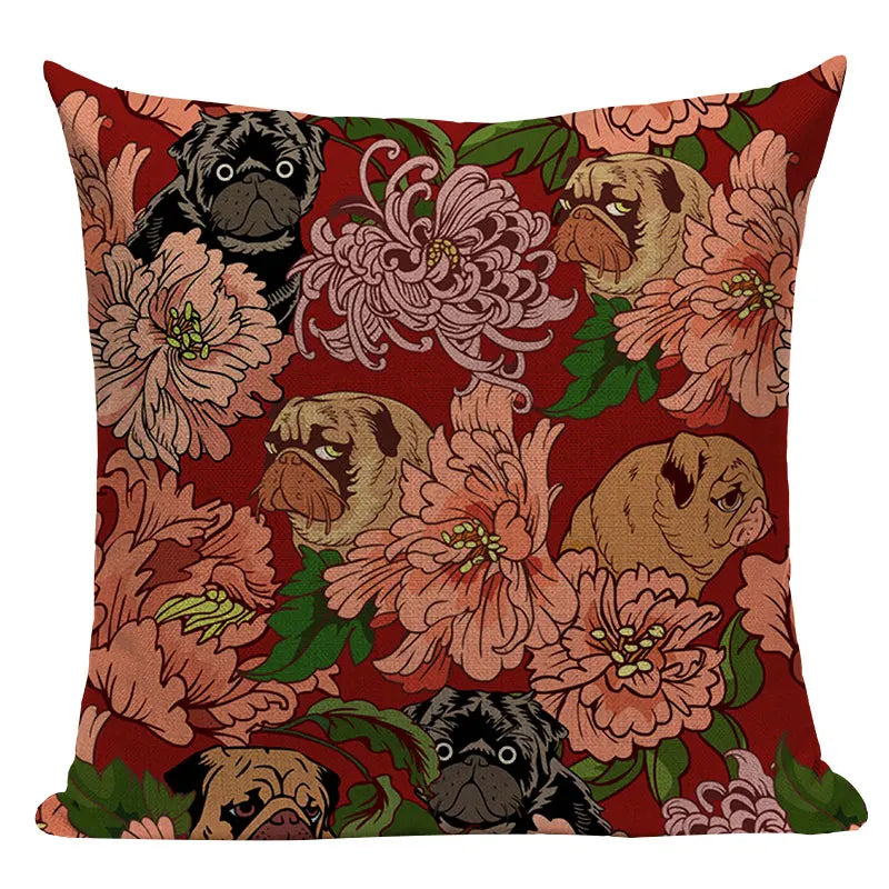 Axyaa Pug Dog Cat Bird Cushion Cover Sleep Dog Throw Pillow Cover