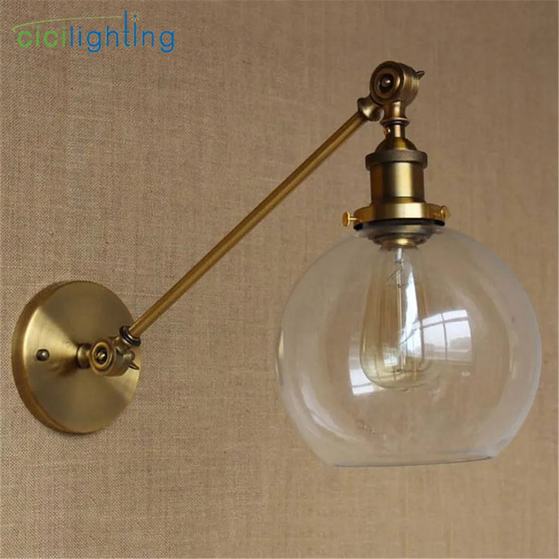 Axyaa Brass Copper Wall Sconce with Adjustable Arm and Glass Shade