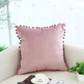 Axyaa Soft Velvet Pompom Ball Pillow Covers in Pink, Red, Blue, Ivory