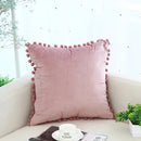 Axyaa Soft Velvet Pompom Ball Pillow Covers in Pink, Red, Blue, Ivory