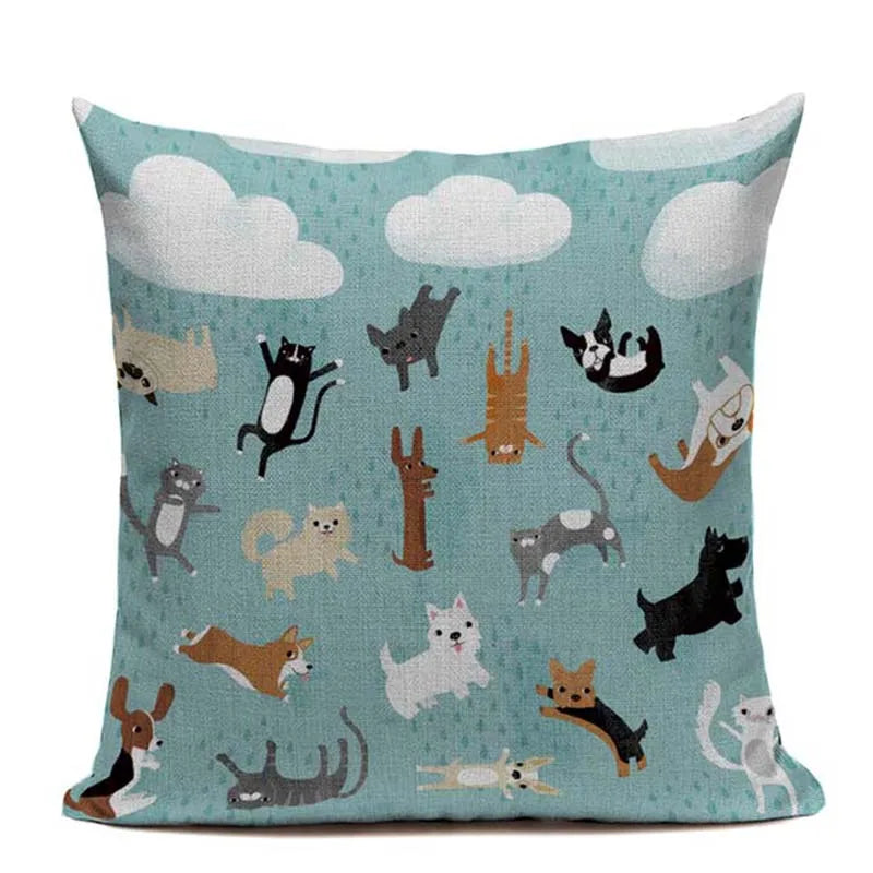 Animal Dog Cushion Cover French Bulldog Pug Pillowcase Woven Linen Decor Home Axyaa