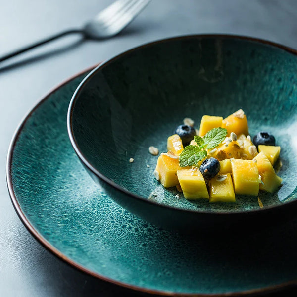 Axya Green Peacock Ceramic Tableware Set for Western Dining