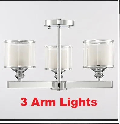 Axyaa Chrome Metal Crystal Chandelier with Double Glass Shades