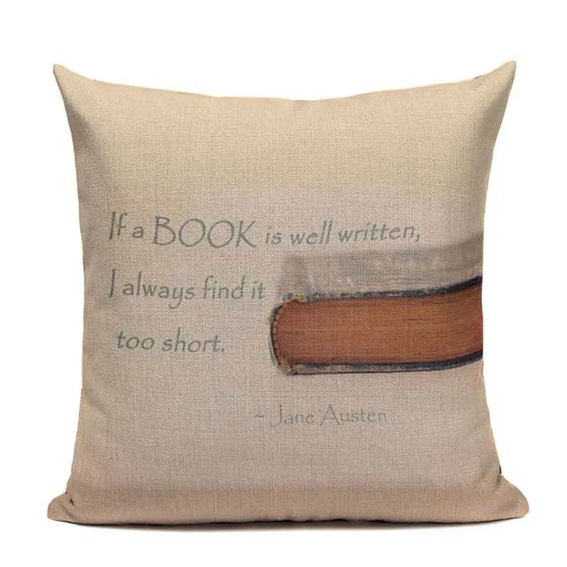 Axyaa Custom Linen Pillowcase for Home Sofa Decor - Cat Happy Reading Book Cover
