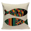 Colorful Fish Pattern Linen Cushion Cover by Axyaa