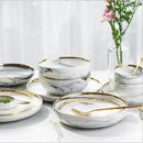 Axya Gold Marble Ceramic Kitchen Dinner Set for Food, Salad, Noodles, Soups