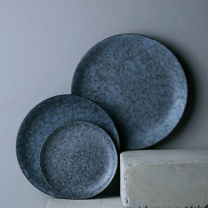 Axya Grey Marble Ceramic Dinner Plate - Solid Color Round Dish for Home