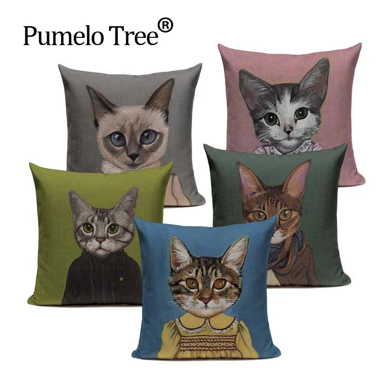 Axyaa Cartoon Cat Cushion Cover: High Quality Linen Sofa Home Decor Pillowcase