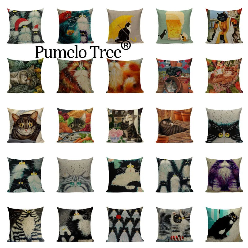 Square Cat Pillow Covers by Axyaa: Cute Cartoon Print Sofa Throw Pillow Cover