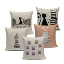 Axyaa Custom Linen Pillowcase for Home Sofa Decor - Cat Happy Reading Book Cover
