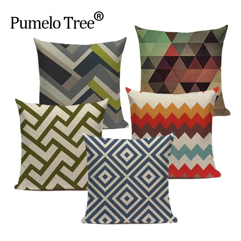 Axyaa Geometric Linen Cushion Cover Multicolour Decorative Pillow for Home Sofa