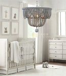 Axyaa Vintage White Wood Beads Chandelier - Retro Drop Light for Bedroom & Dining Table