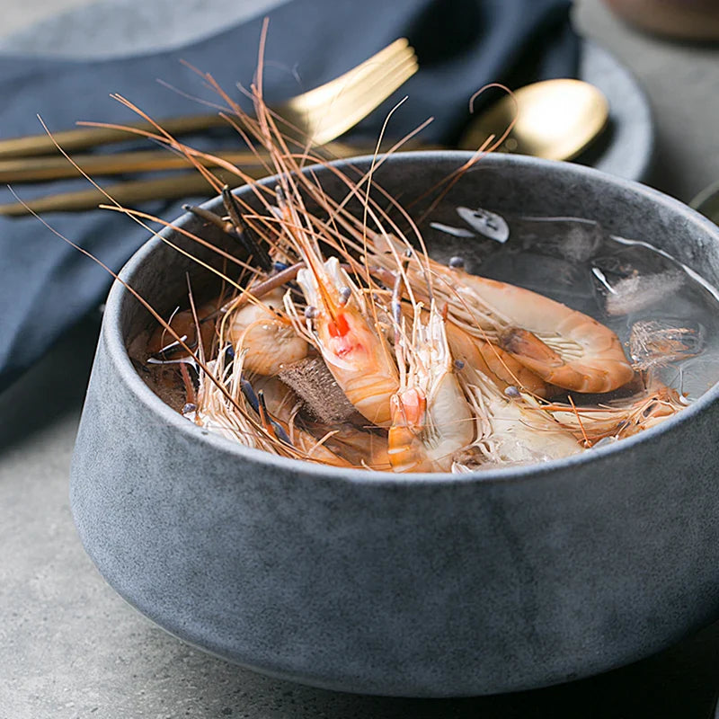 Axya Gray Marble Ceramic Soup Salad Bowl Set for Hotel & Clubhouse Dining
