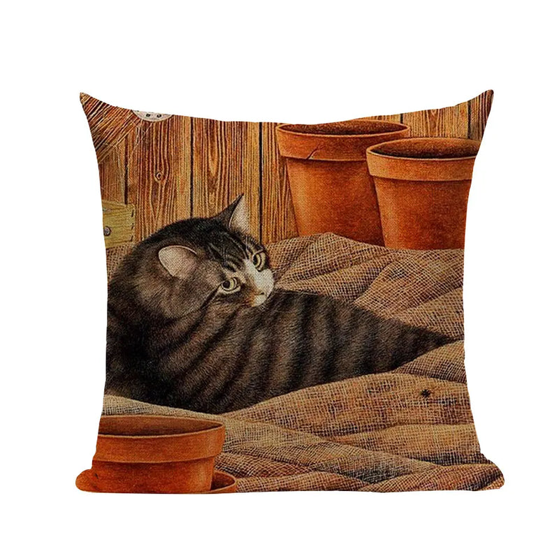 Square Cat Pillow Covers by Axyaa: Cute Cartoon Print Sofa Throw Pillow Cover