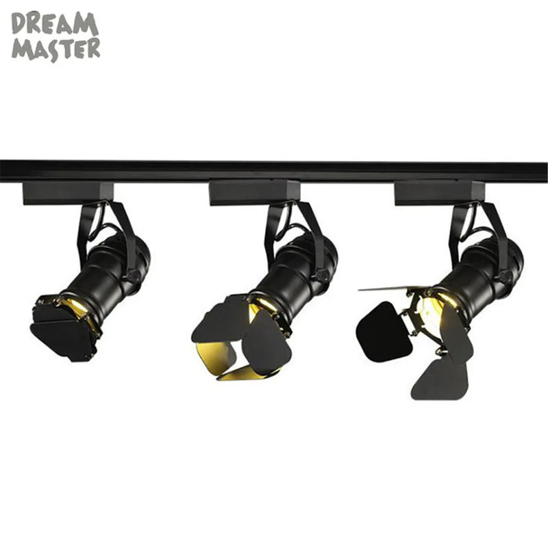 Axyaa Industrial Spotlight Track Light with Barndoor, Black Loft Rail Lamp for Shop Lighting
