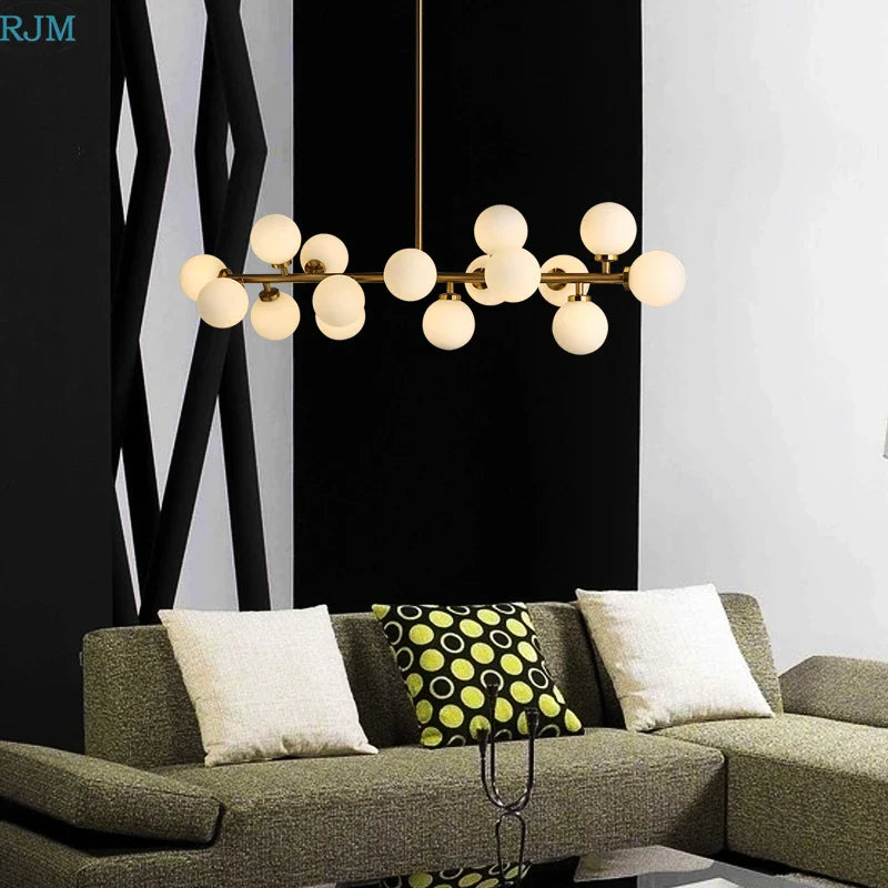 Axyaa Nordic Glass Ball Chandelier: Modern E27 Gold Iron Hanging Lamp for Home, Shop & Restaurant