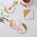 Axya Gold Marble Ceramic Coaster Set - Round Table Mat for Coffee & Tea Cups