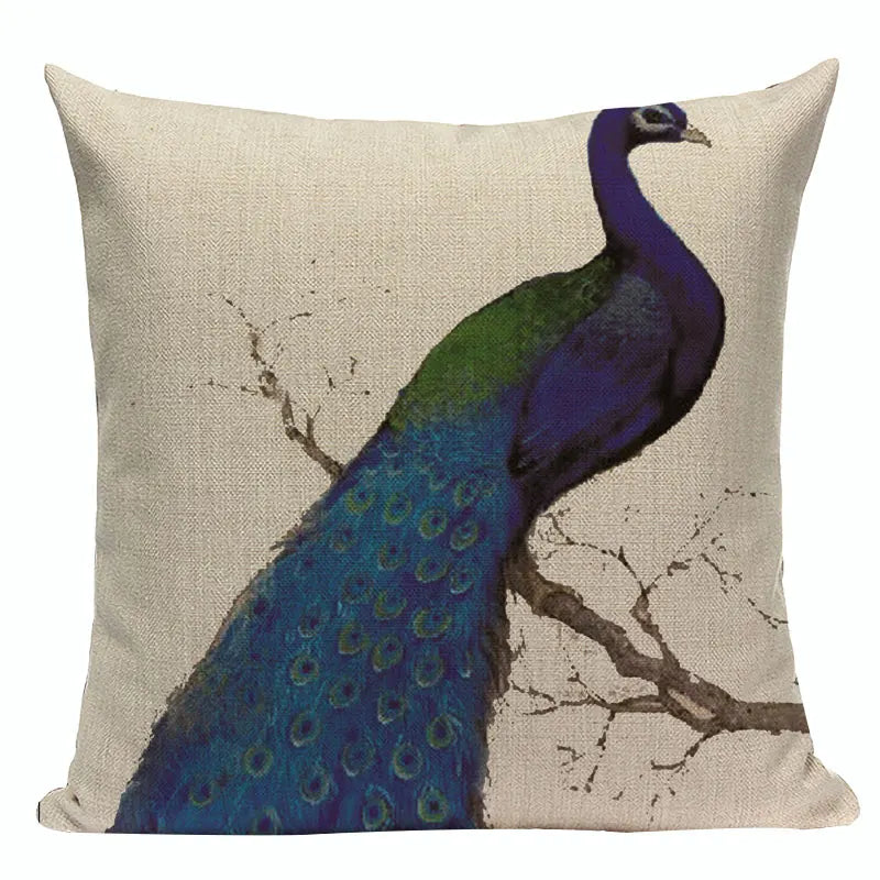 Axyaa Velvet Peacock Print Cushion Cover - Simple Linen Home Decor