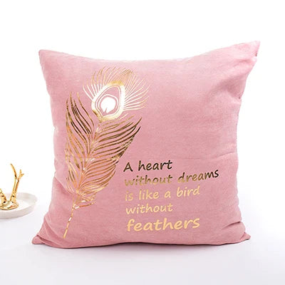 Axyaa Pink Pillow Cover with Soft Gold Foil Heart-Pineapple Design for Home Decor