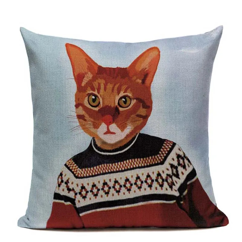 Axyaa Cartoon Cat Cushion Cover: High Quality Linen Sofa Home Decor Pillowcase