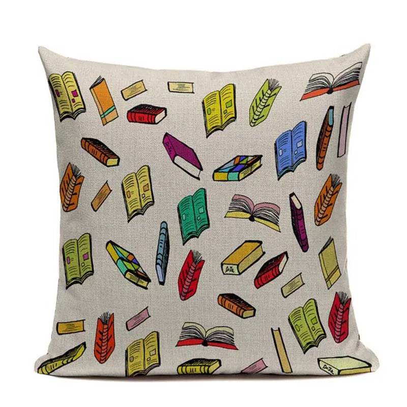 Axyaa Custom Linen Pillowcase for Home Sofa Decor - Cat Happy Reading Book Cover