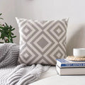Embroidered Geometric Cushion Cover Grey Black Blue Axyaa Pillowcase Square 45x45cm