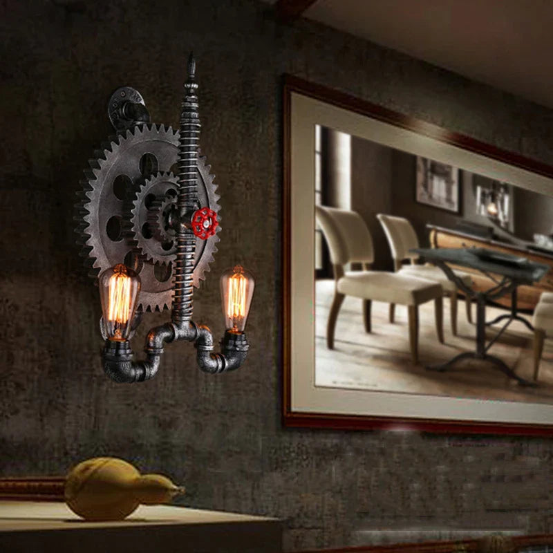 Axyaa Retro Gear Water Pipe Wall Lamp for Restaurant Living Room Bedroom
