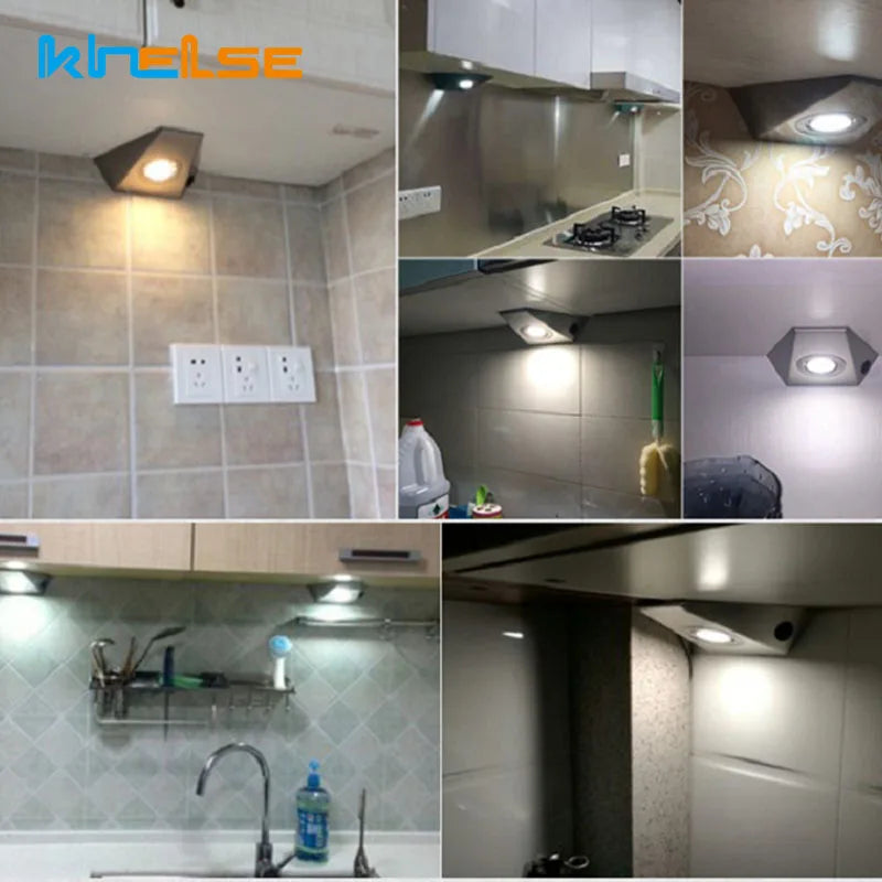 Axyaa Triangle LED Closet Wall Lights Stainless Steel Switch Cabinet Lamp