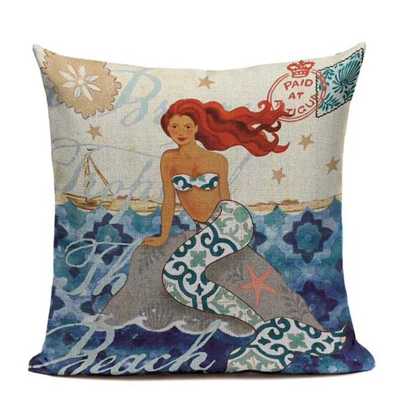 Axyaa Mermaid Pillowcase Ocean Style Cushion Cover 45x45cm Square Home Decor
