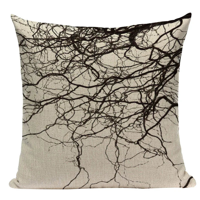 Axyaa Woven Flower Tree Cushion Cover - Black & White Decorative Pillowcase