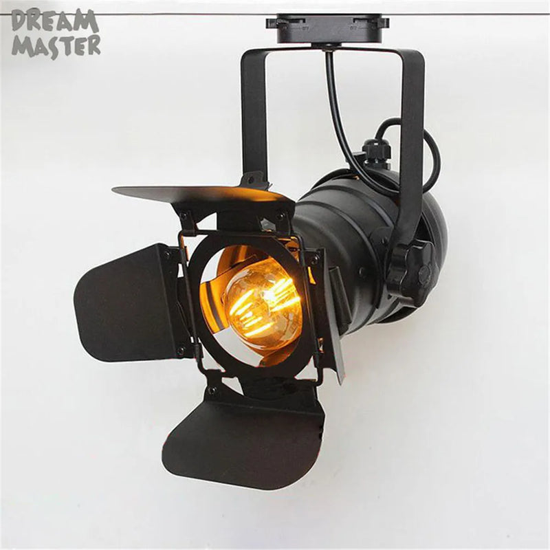 Axyaa Industrial Spotlight Track Light with Barndoor, Black Loft Rail Lamp for Shop Lighting