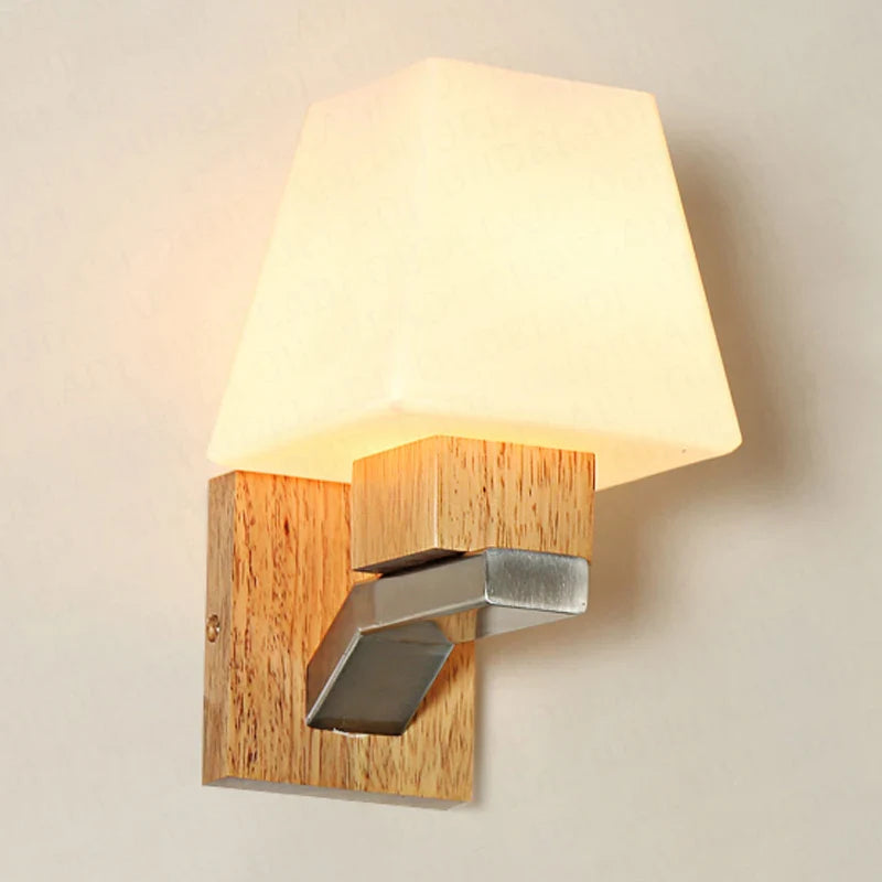 Axya Nordic Wood LED Wall Sconce Glass Lamp for Modern Loft Bedroom Decor