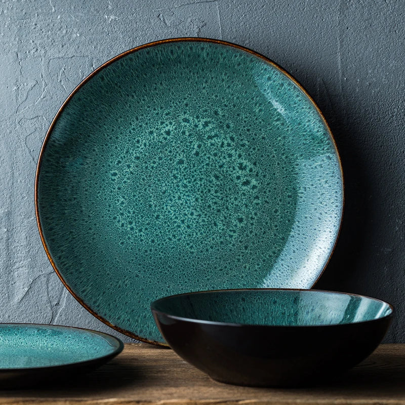 Axya Green Peacock Ceramic Tableware Set for Western Dining