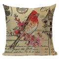 Axyaa Retro Bird Text Flower Cotton Linen Cushion Cover