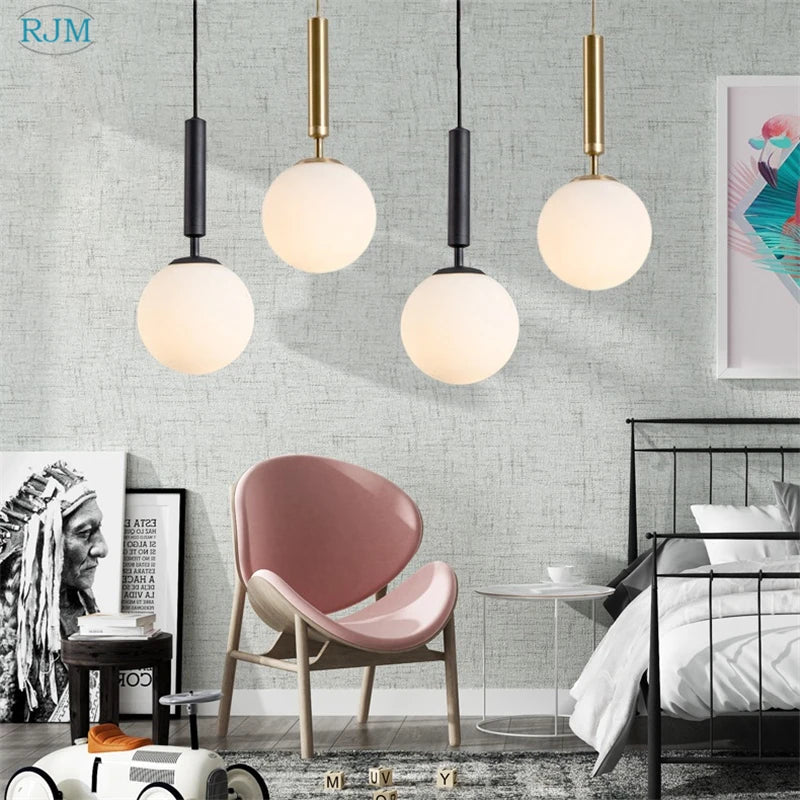 Axyaa Nordic Glass Ball LED Pendant Light - Modern, Creative, Single Head for Home & Commercial Settings