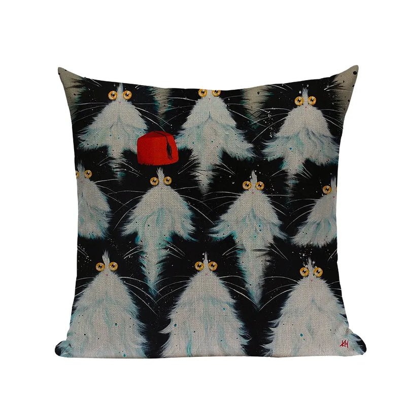 Square Cat Pillow Covers by Axyaa: Cute Cartoon Print Sofa Throw Pillow Cover