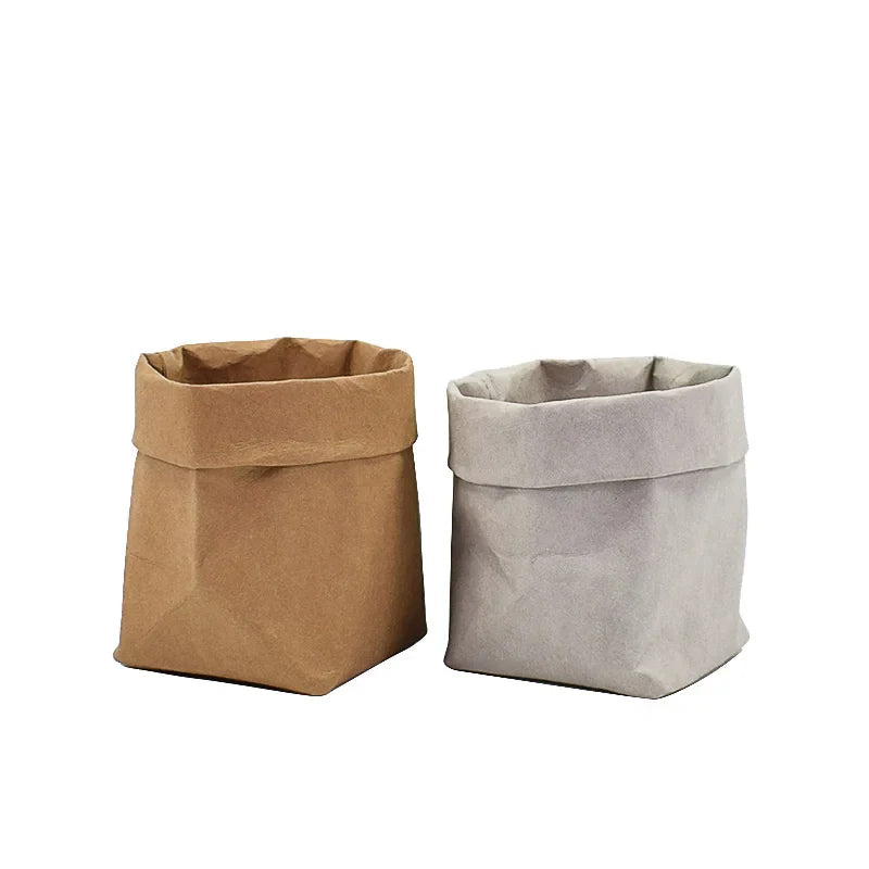 Axyaa Round Brown Paper Bag Storage Hamper - Versatile, Washable, Rustic.