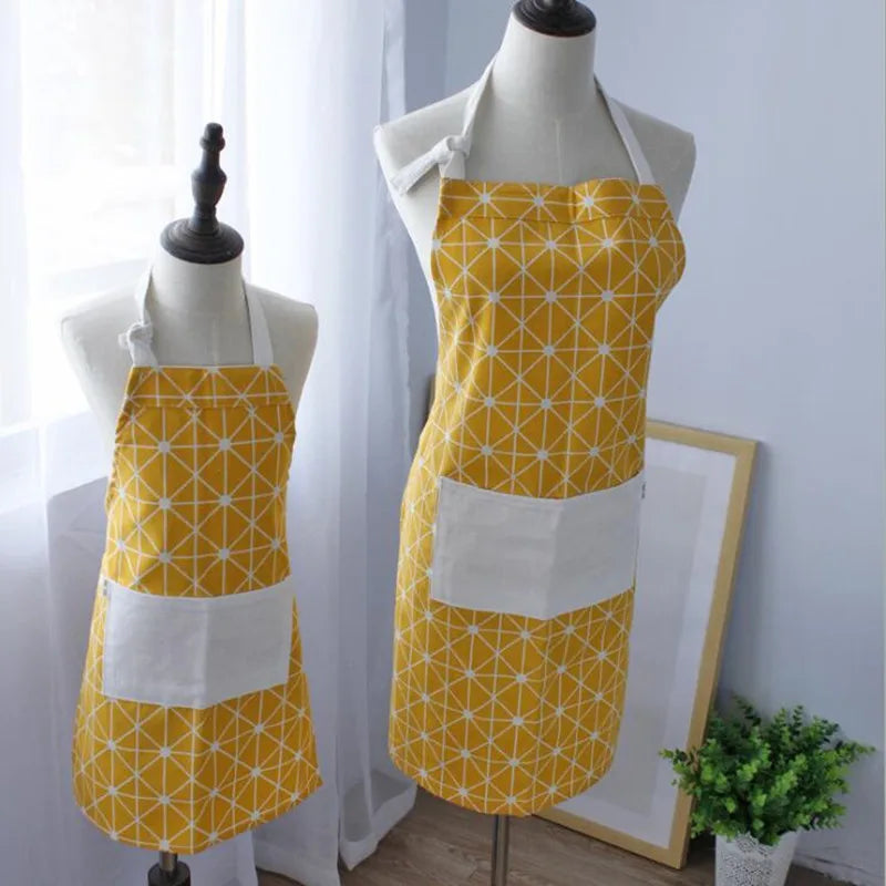 Axya Cotton Linen Kitchen Apron Set for Cooking Baking, Parent-child Adjustable Pinafore