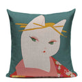 Axyaa Japanese Print Linen Cushion Covers - Fuji Kimono Girl Sea Theme