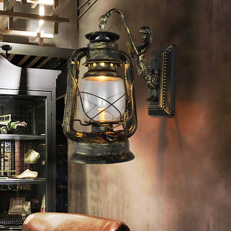 Axyaa Barn Lantern Wall Lamp with Glass Shade for Bedroom and Restaurant