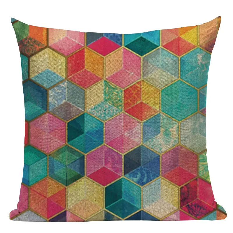 Axyaa Geometric Linen Cushion Cover Multicolour Decorative Pillow for Home Sofa