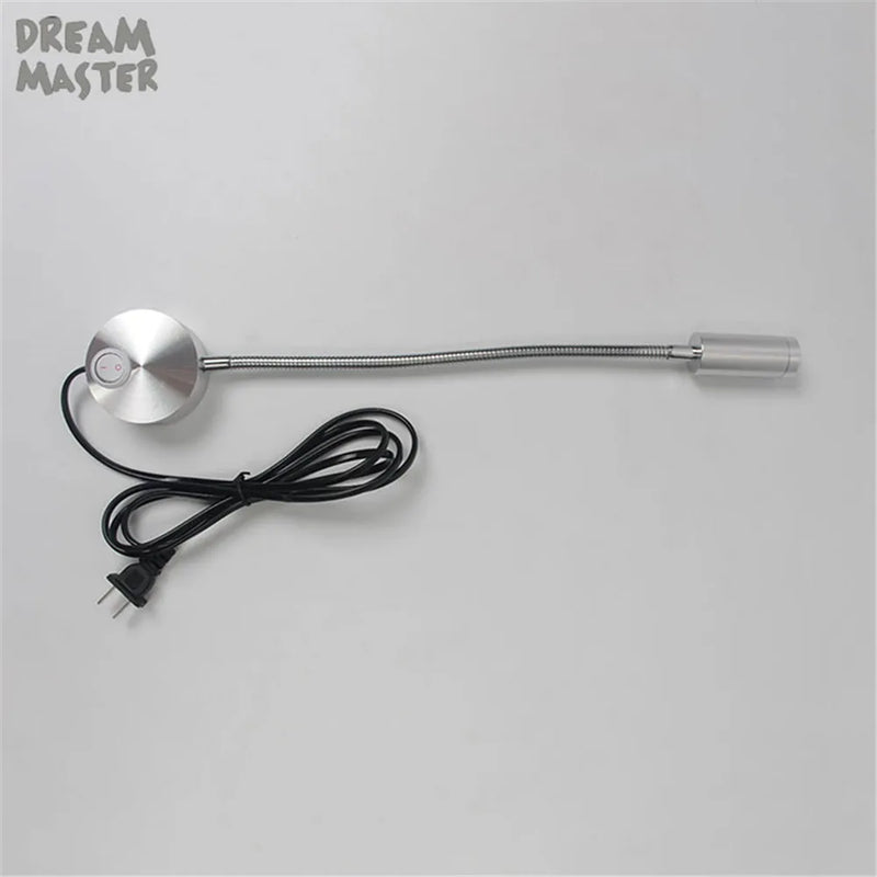 Axyaa Silver Wall Lamp: Flexible Hose LED Modern Light with Switch - 3W Warm White