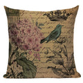 Axyaa Retro Bird Text Flower Cotton Linen Cushion Cover