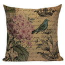 Axyaa Retro Bird Text Flower Cotton Linen Cushion Cover