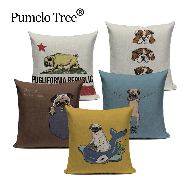 Axyaa Pug Dog Square Cushion Cover 45x45cm Home Decor