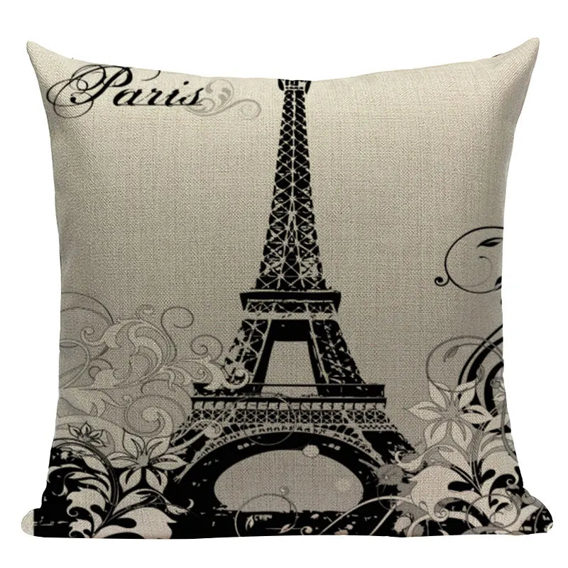 Axyaa London Bridge Paris Eiffel Tower Decorative Printed Throw Pillows